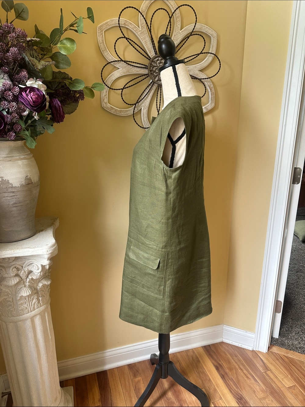 J. Crew Olive Green Mini Dress with Gold Eyelet Detail - Picture 2 of 4
